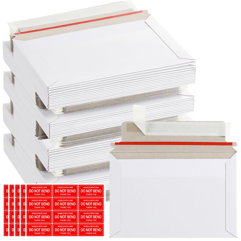 Agolctry 100 Pack 6.5x4.5 Inch Rigid Mailers Self Sealing Cardboard Envelopes, Stay Flat White CD Mailers for Photo Document Shipping Postcards - Image 1